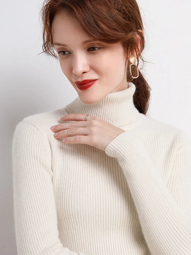 Pull Col Roulé Femme Cachemire - Doux Automne Hiver