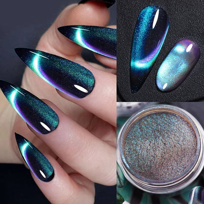 6 colors chameleon magic magnet cat eye powder 9D holographic cat eye magnet shiny nail powder DIY Christmas cat eye nail dust