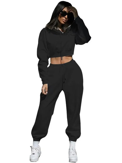 Ensemble de survêtement femme – sweat court à capuche et pantalon jogging