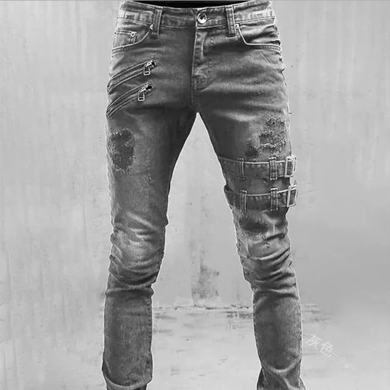 Pantalon de motard Slim déchiré pour hommes