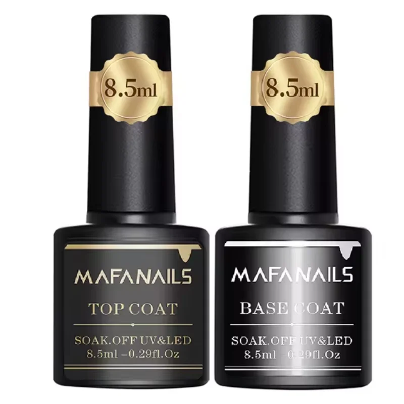 Gel nail polish set, base coat and top coat, high-gloss finish, UV LED Soak Off lamp, nail polish kit, 2 pieces