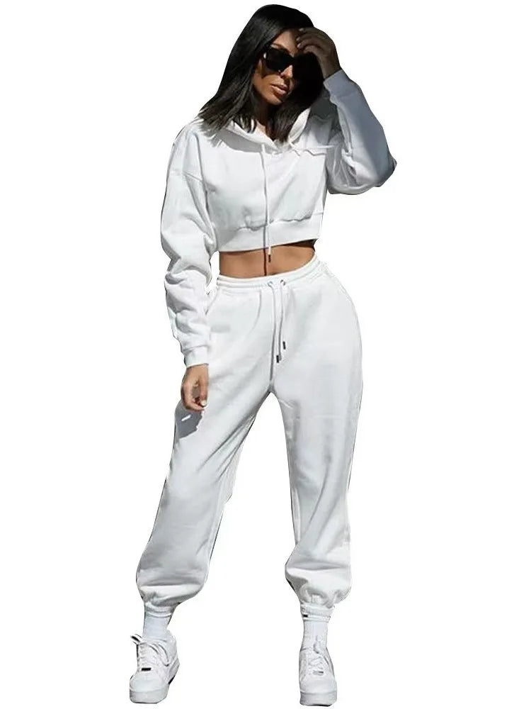 Ensemble de survêtement femme – sweat court à capuche et pantalon jogging