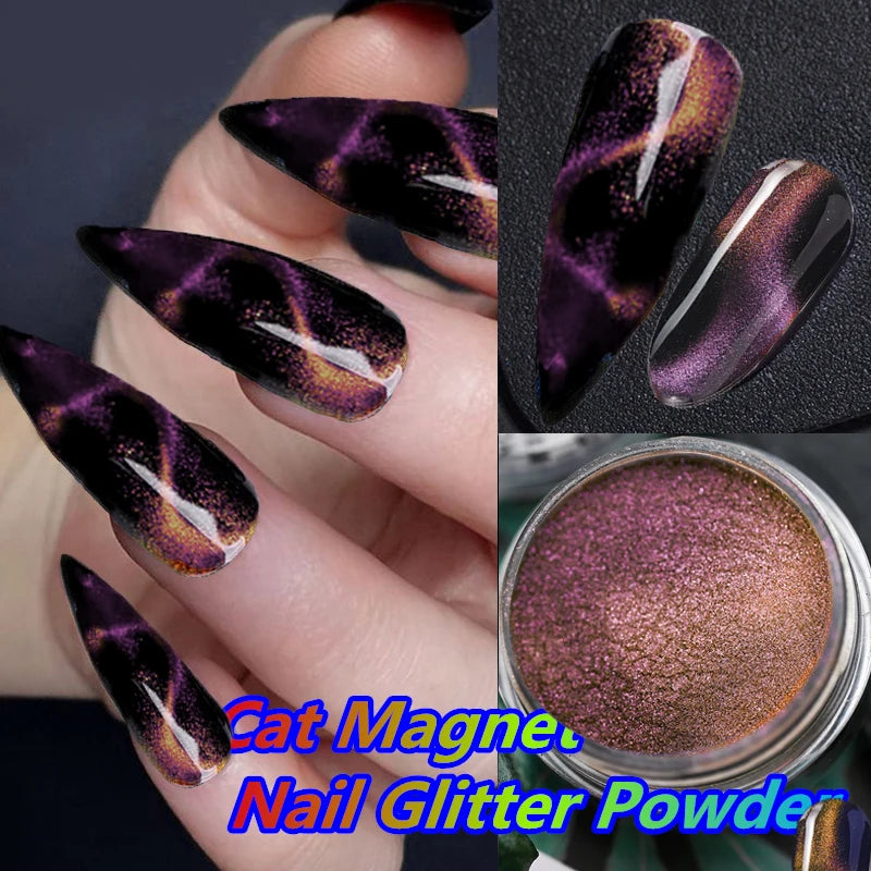6 colors chameleon magic magnet cat eye powder 9D holographic cat eye magnet shiny nail powder DIY Christmas cat eye nail dust