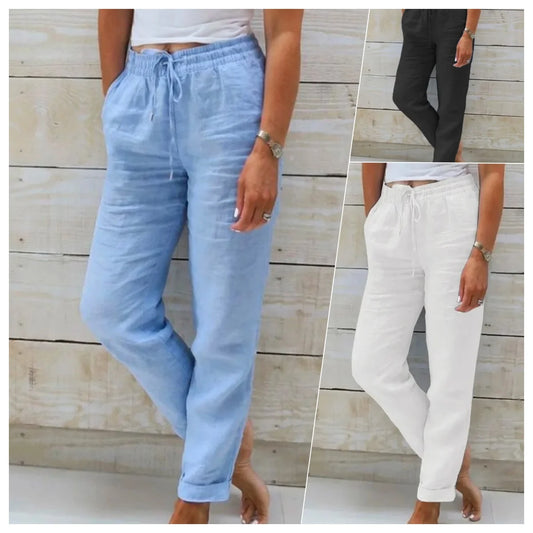 Pantalon en coton et lin pour femmes