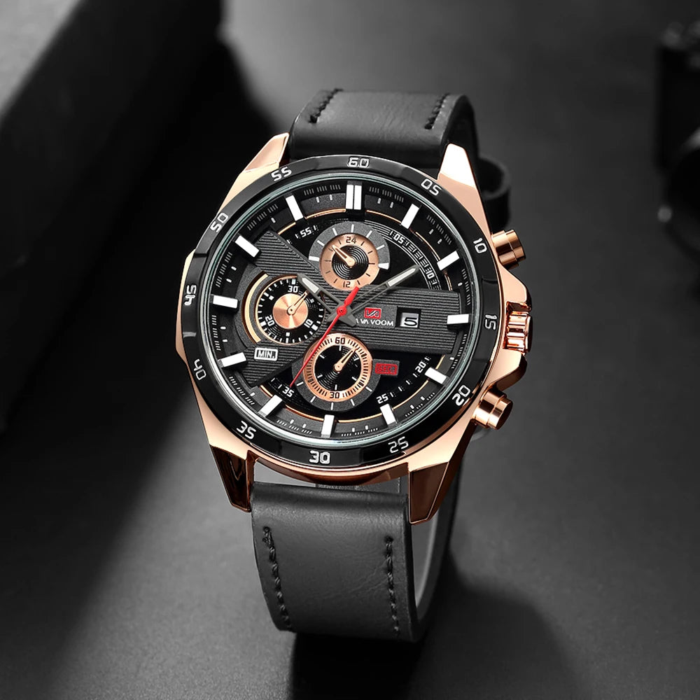Montre à quartz en cuir pour homme