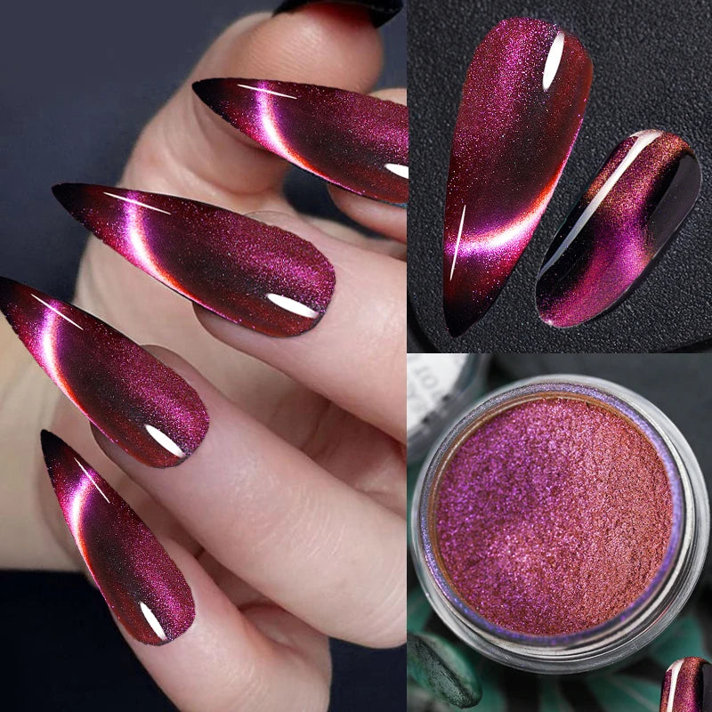 6 colors chameleon magic magnet cat eye powder 9D holographic cat eye magnet shiny nail powder DIY Christmas cat eye nail dust