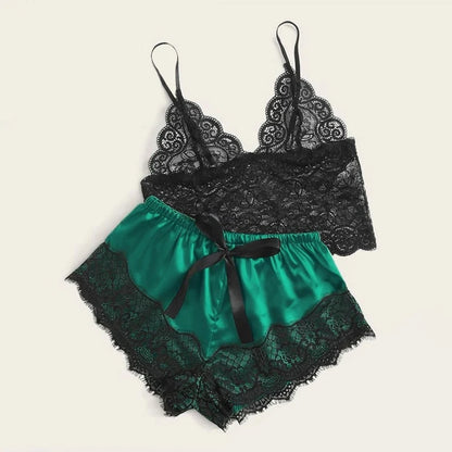 Pyjama Satin & Dentelle – Ensemble 2 pièces femme