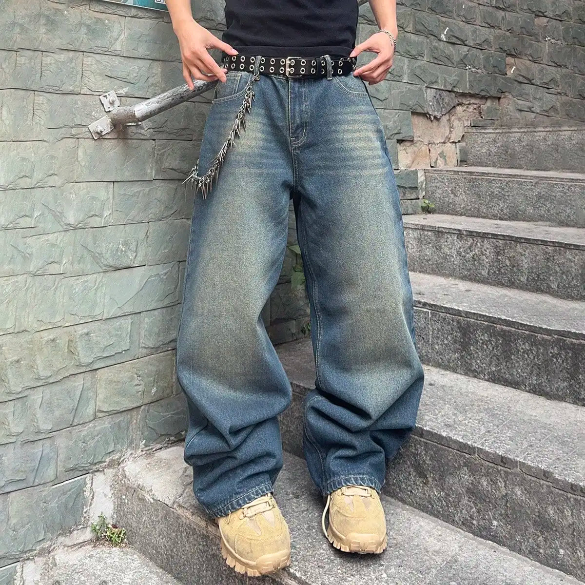 Jean Baggy Homme Y2K Vintage - Denim Extensible Streetwear Hip Hop