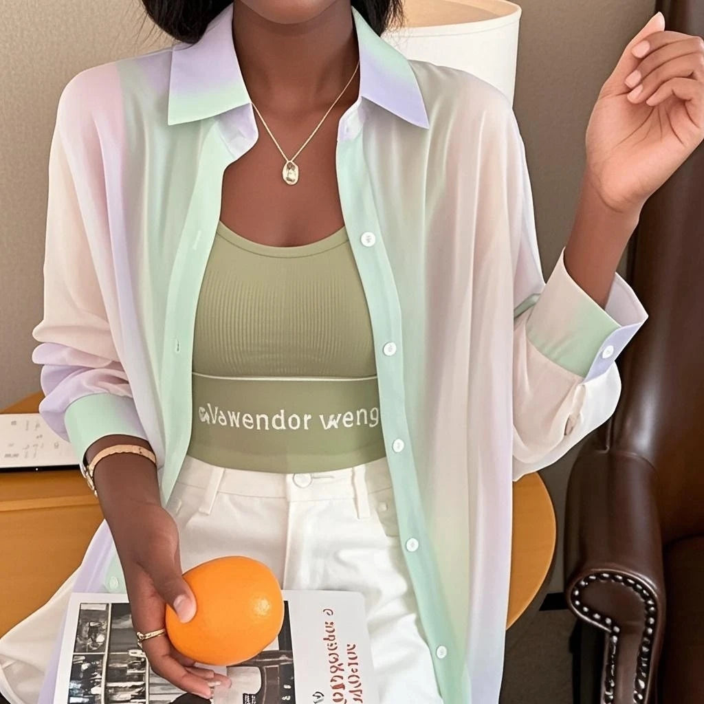 Chemisier arc-en-ciel à manches longues pour femmes