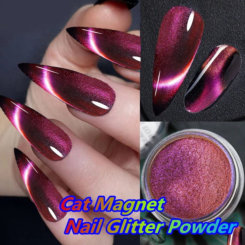 6 colors chameleon magic magnet cat eye powder 9D holographic cat eye magnet shiny nail powder DIY Christmas cat eye nail dust