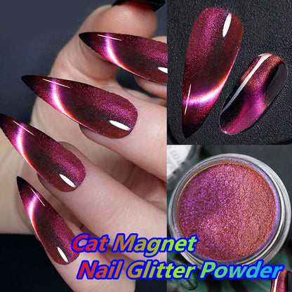 6 colors chameleon magic magnet cat eye powder 9D holographic cat eye magnet shiny nail powder DIY Christmas cat eye nail dust