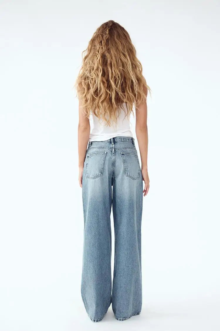 Jean baggy femme coton denim vue de dos

