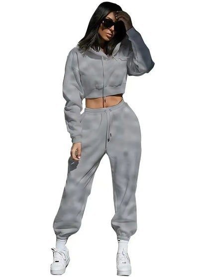 Ensemble de survêtement femme – sweat court à capuche et pantalon jogging