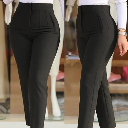 Pantalon plissé taille haute à poches