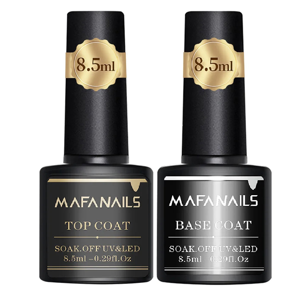 Gel nail polish set, base coat and top coat, high-gloss finish, UV LED Soak Off lamp, nail polish kit, 2 pieces