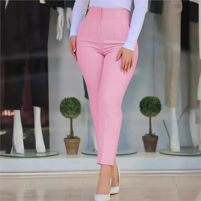 Pantalon plissé taille haute à poches