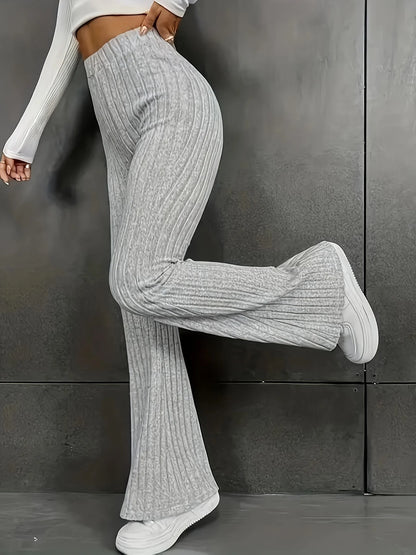 Pantalon évasé côtelé grande taille pour femme avec taille élastiques