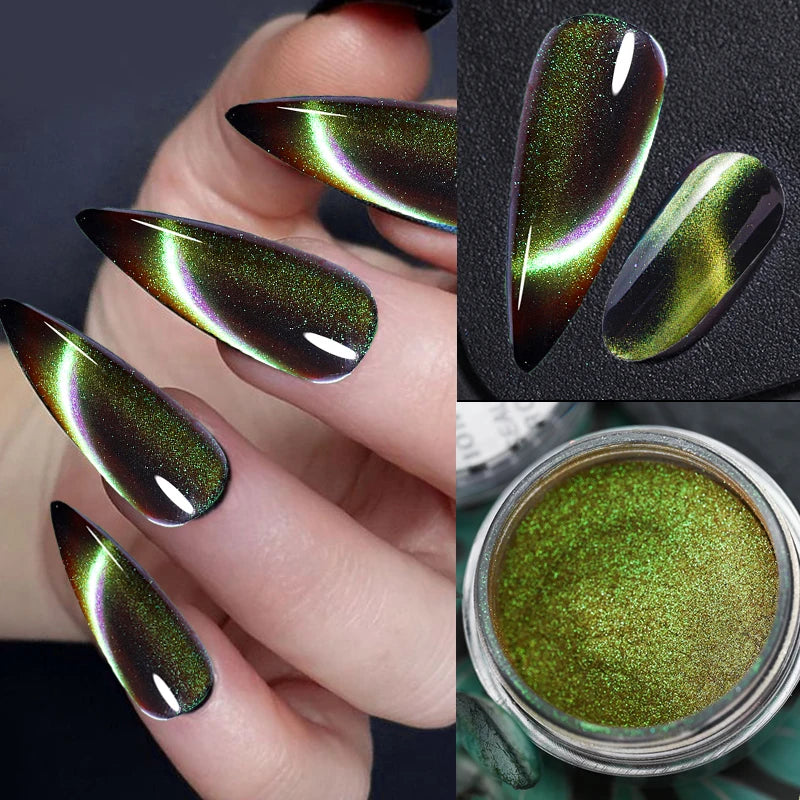 6 colors chameleon magic magnet cat eye powder 9D holographic cat eye magnet shiny nail powder DIY Christmas cat eye nail dust