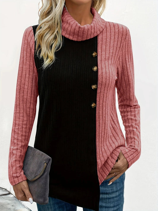 T-shirt/Pull col roulé à boutons côtelés