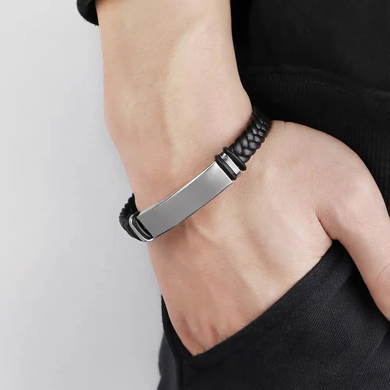 Bracelet Homme torsadé tresse cuir