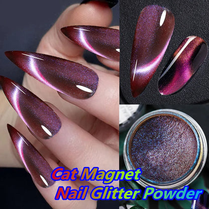6 colors chameleon magic magnet cat eye powder 9D holographic cat eye magnet shiny nail powder DIY Christmas cat eye nail dust