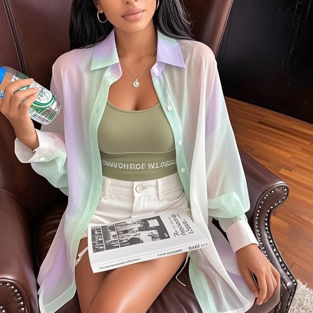 Chemisier arc-en-ciel à manches longues pour femmes