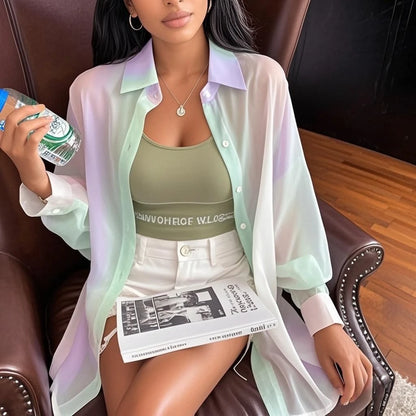 Chemisier arc-en-ciel à manches longues pour femmes