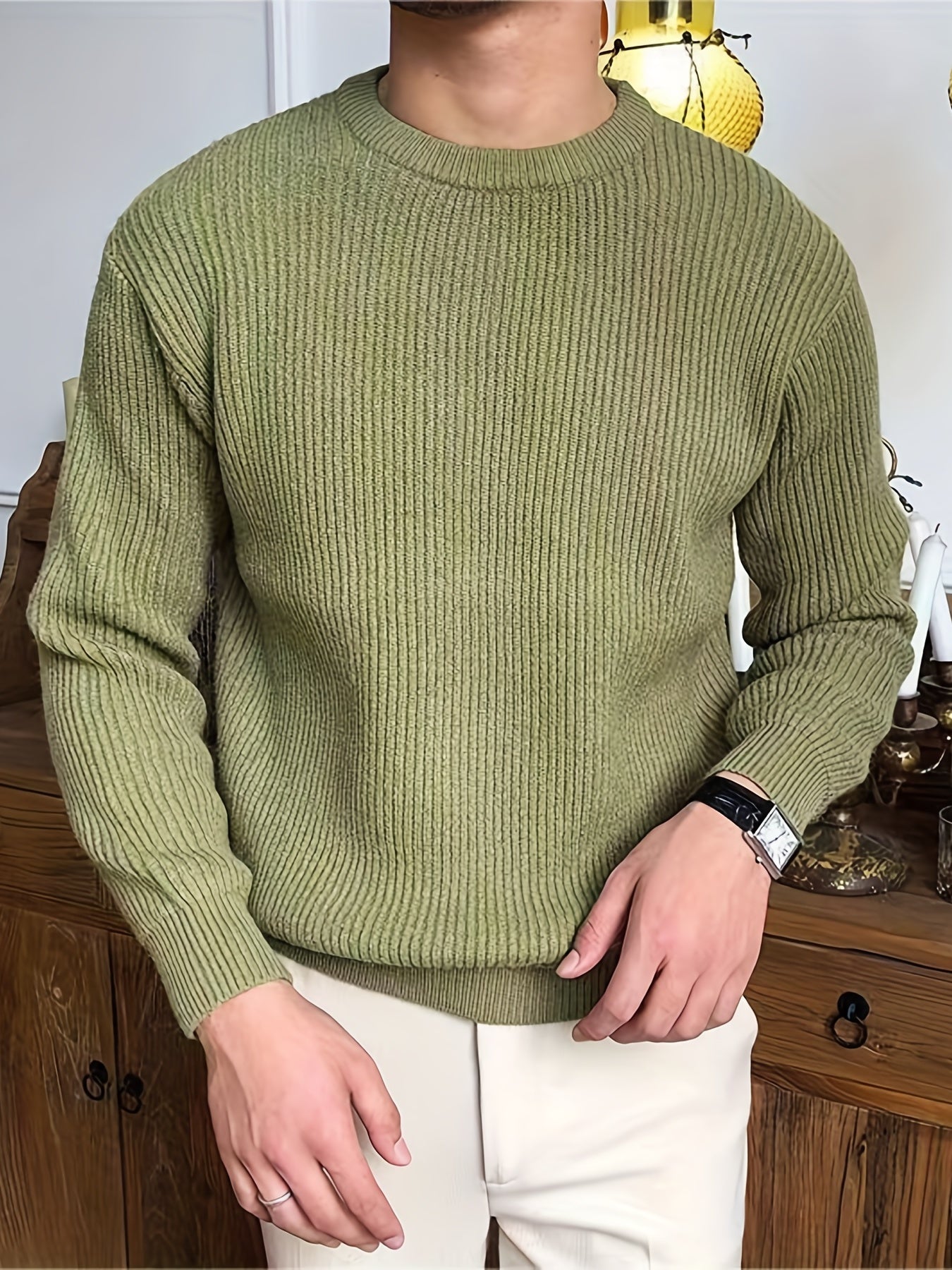 Pull homme col rond – Maille côtelée