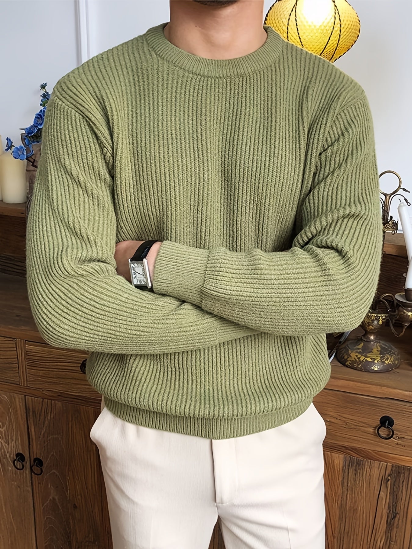 Pull homme col rond – Maille côtelée
