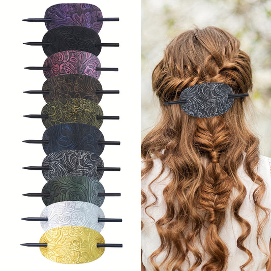 Pince à cheveux en cuir avec baguette – Élégance naturelle