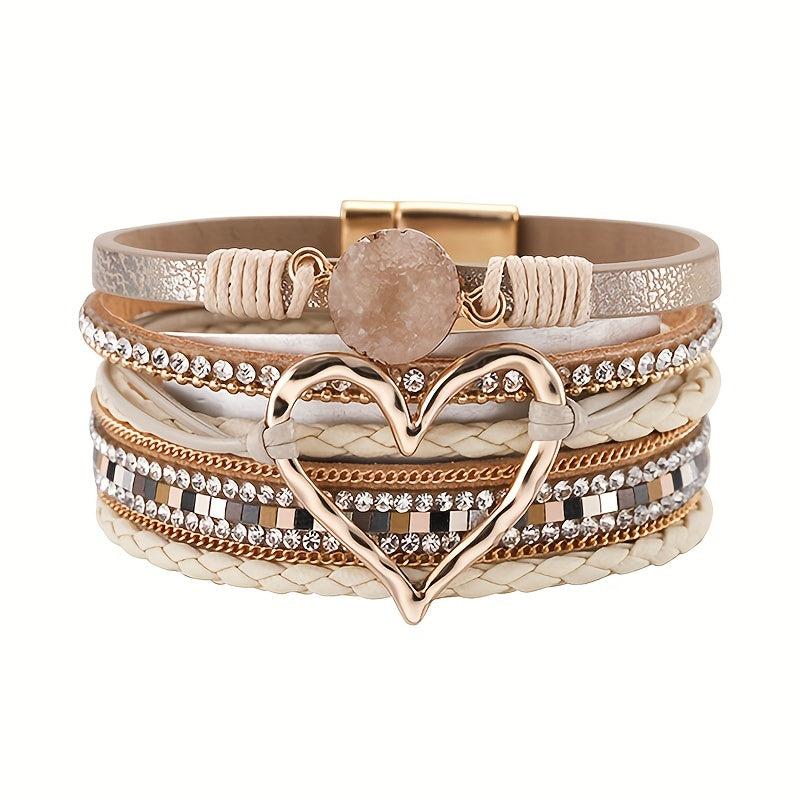 Bracelet multi rangs cœur doré – Élégance & éclat raffiné et bohème