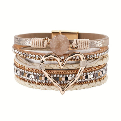 Bracelet multi rangs cœur doré – Élégance & éclat raffiné et bohème