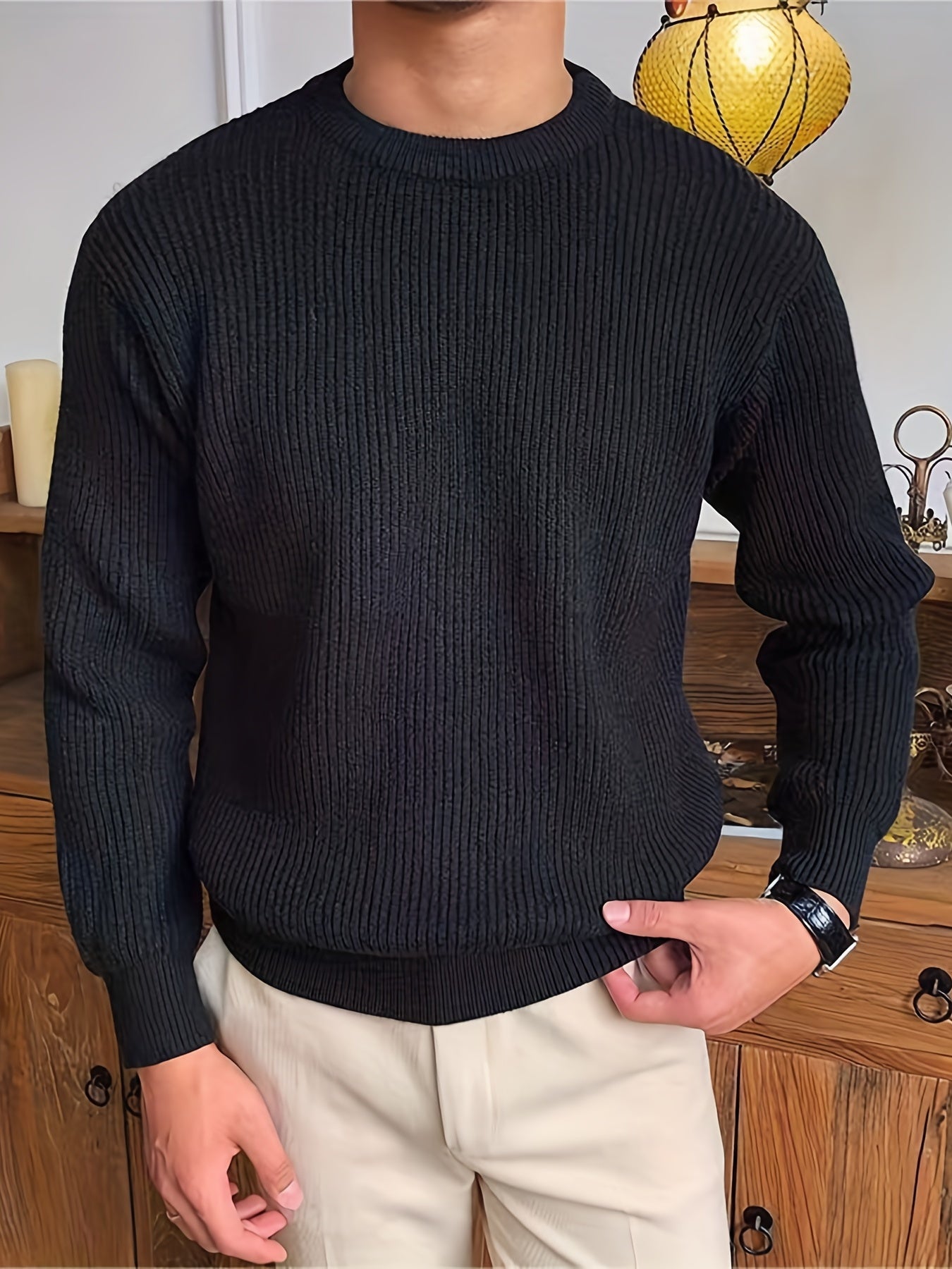 Pull homme col rond – Maille côtelée