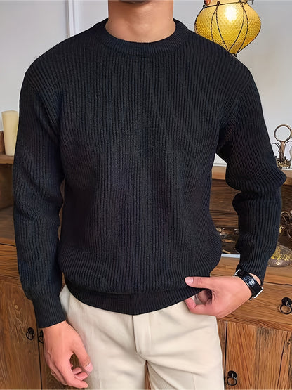 Pull homme col rond – Maille côtelée