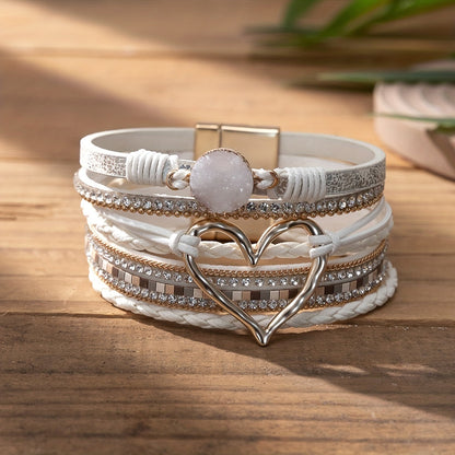 Bracelet bohème cuir tressé pendentif cœur