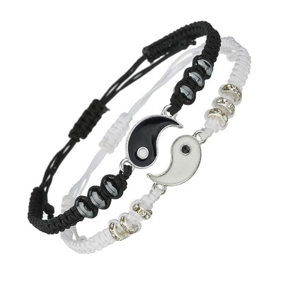 Bracelets Yin Yang pour couple ou meilleurs amis – noir et blanc