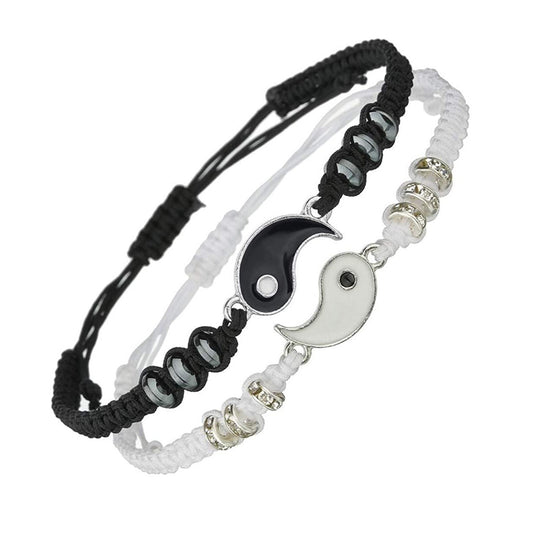 Bracelets Yin Yang pour couple ou meilleurs amis – noir et blanc