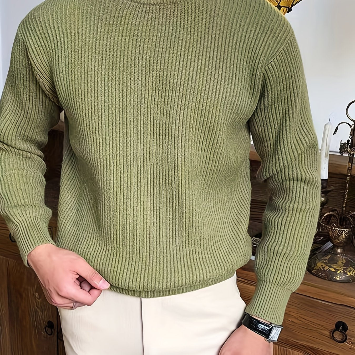 Pull homme col rond – Maille côtelée